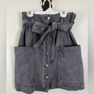 NWT Young Fabulous & Broke Denim Paper Bag Skirt Belted Dark Gray Size Large